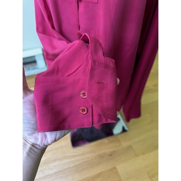 Barrie Pace Vintage 80s Silk Blouse Button Down Formal Shirt Magenta Size 18 1X - Picture 16 of 16